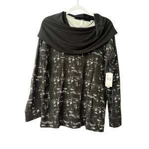 NWT Kensie Women's Cowl Neck Black White Long Sleeve Blouse Small New NWT